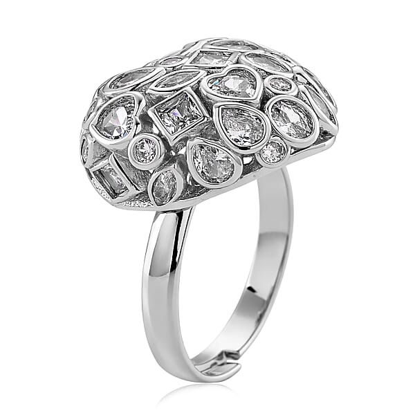Simulated Diamond Heart Ring In Silvertone (Size 6.5-8.5)