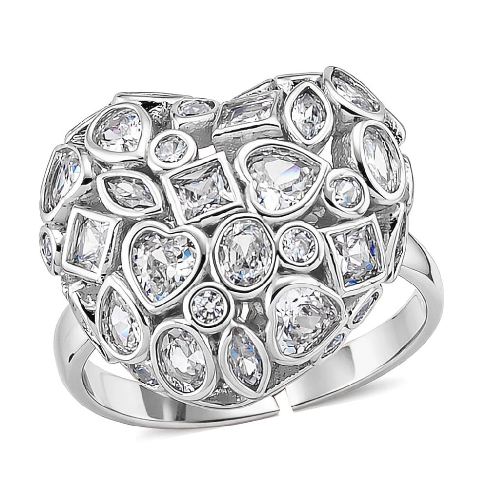 Simulated Diamond Heart Ring in Silvertone (Size 6.5-8.5)