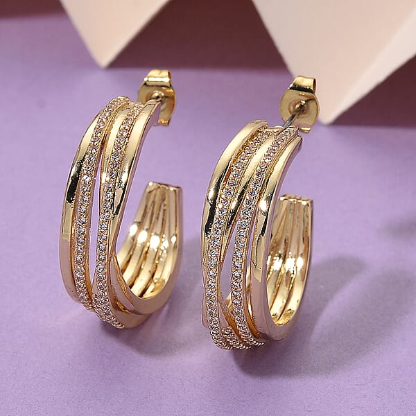 Simulated Diamond Hoop Earrings In Goldtone
