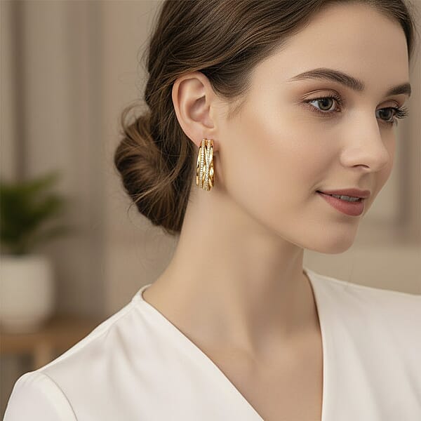 Simulated Diamond Hoop Earrings In Goldtone