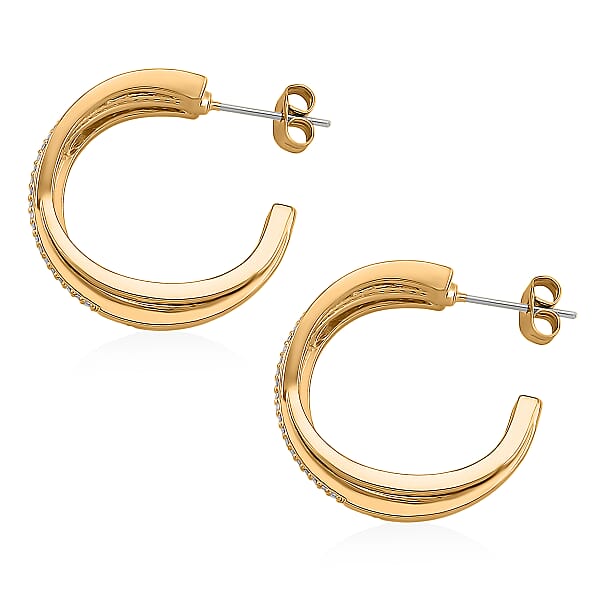 Simulated Diamond Hoop Earrings In Goldtone