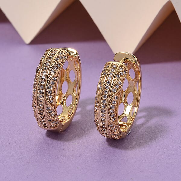 Simulated Diamond Hoop Earrings In Goldtone