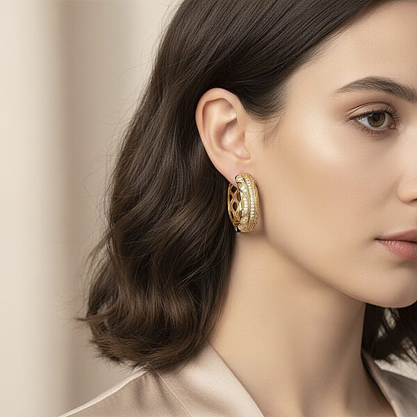 Simulated Diamond Hoop Earrings In Goldtone