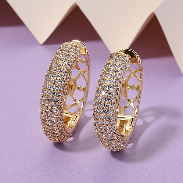 Simulated Diamond Hoop Earrings In Goldtone