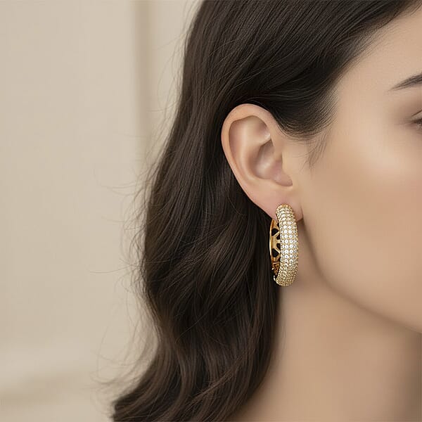 Simulated Diamond Hoop Earrings In Goldtone