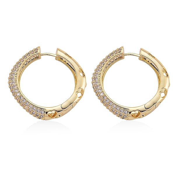 Simulated Diamond Hoop Earrings In Goldtone