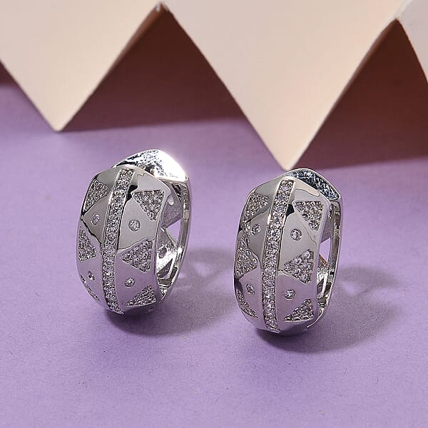 Simulated Diamond Hoop Earrings In Silvertone