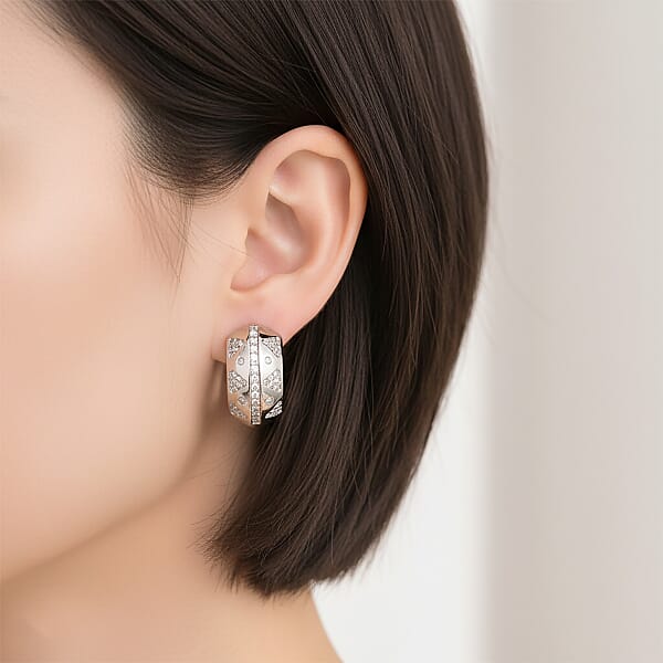 Simulated Diamond Hoop Earrings In Silvertone
