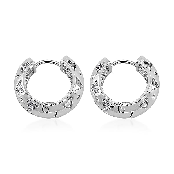 Simulated Diamond Hoop Earrings In Silvertone
