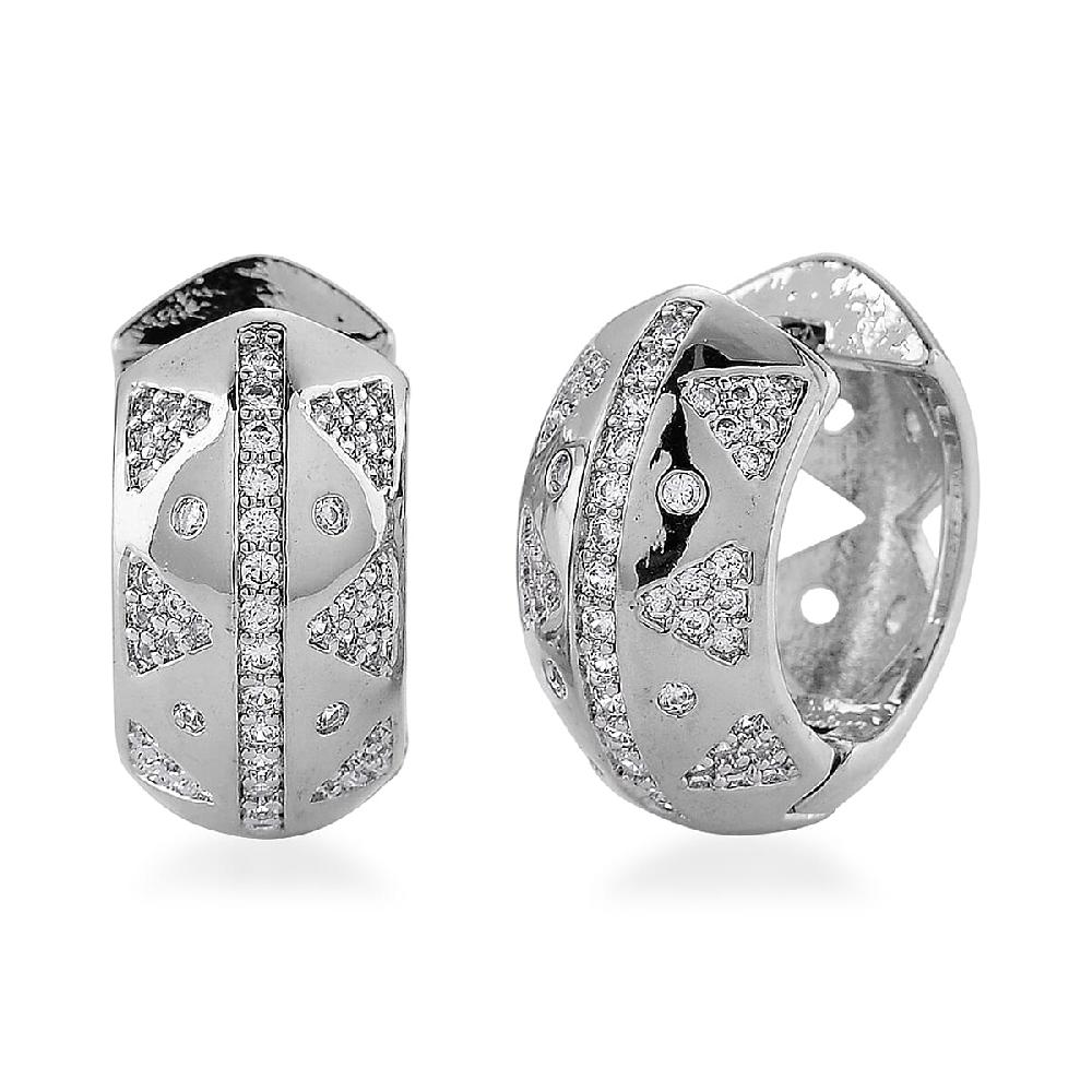 Simulated Diamond Hoop Earrings in Silvertone