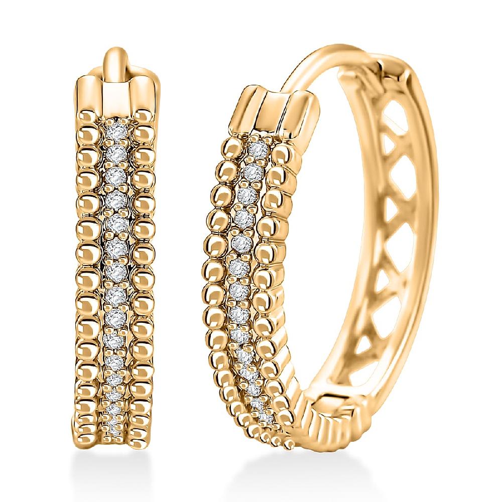 Simulated Diamond Lustre Bead Hoop Earrings in Goldtone