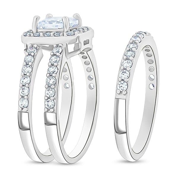Simulated Diamond Set Of 2 Stackable Ring In Silvertone