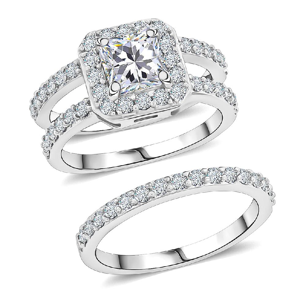 Simulated Diamond Set of 2 Stackable Ring in Silvertone