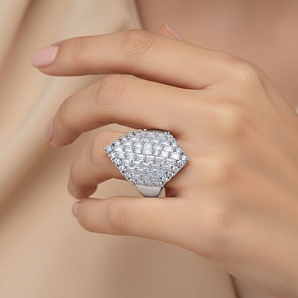 Simulated Diamond Statement Ring In Silvertone