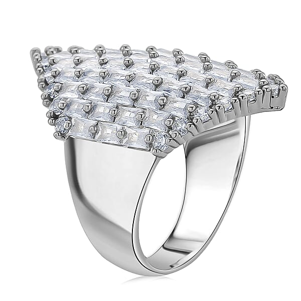 Simulated Diamond Statement Ring In Silvertone