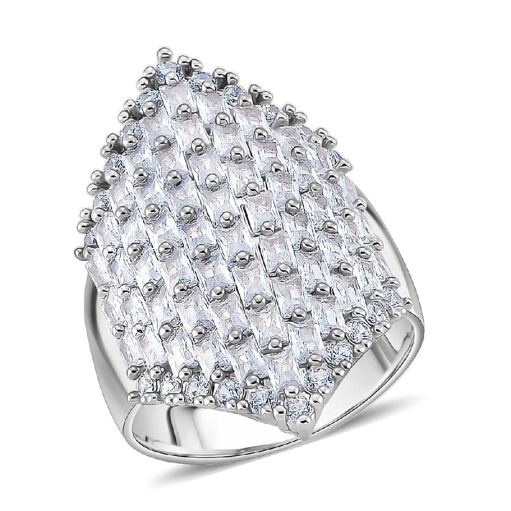 Simulated Diamond Statement Ring in Silvertone