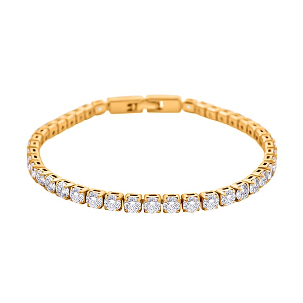 Simulated Diamond Tennis Bracelet (7.00 In) And Stud Earrings In Goldtone