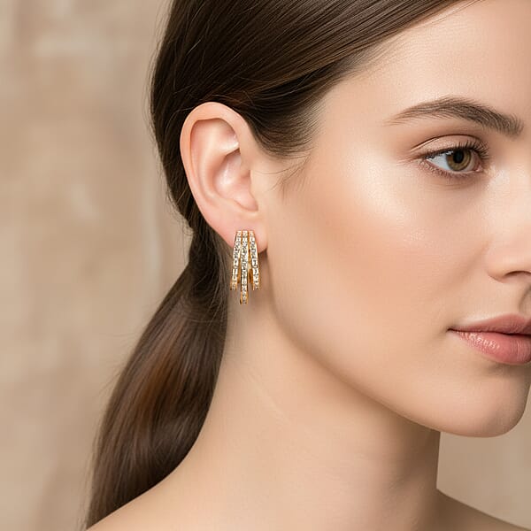 Simulated Diamond Three-Row Brilliance Hoop Earrings In Goldtone