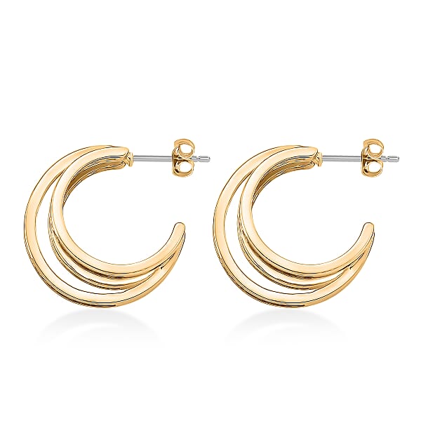 Simulated Diamond Three-Row Brilliance Hoop Earrings In Goldtone
