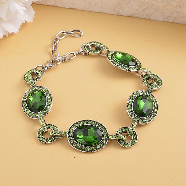 Simulated Emerald And Neon Green Austrian Crystal Bracelet In Silvertone (7.50-9.0In)