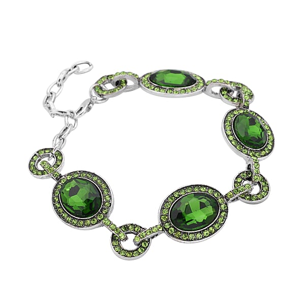 Simulated Emerald And Neon Green Austrian Crystal Bracelet In Silvertone (7.50-9.0In)