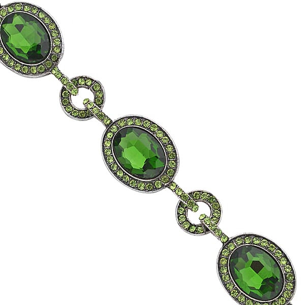 Simulated Emerald And Neon Green Austrian Crystal Bracelet In Silvertone (7.50-9.0In)