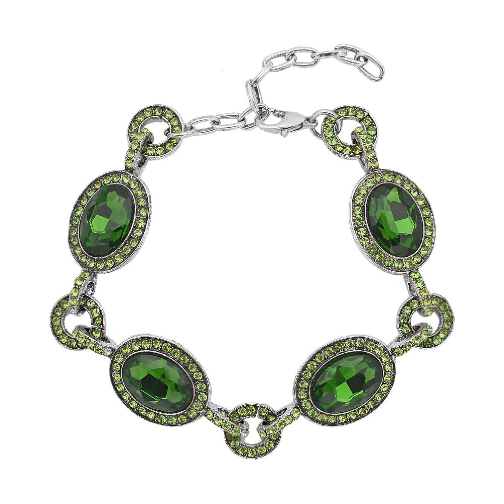 Simulated Emerald and Neon Green Austrian Crystal Bracelet in Silvertone (7.50-9.0In)