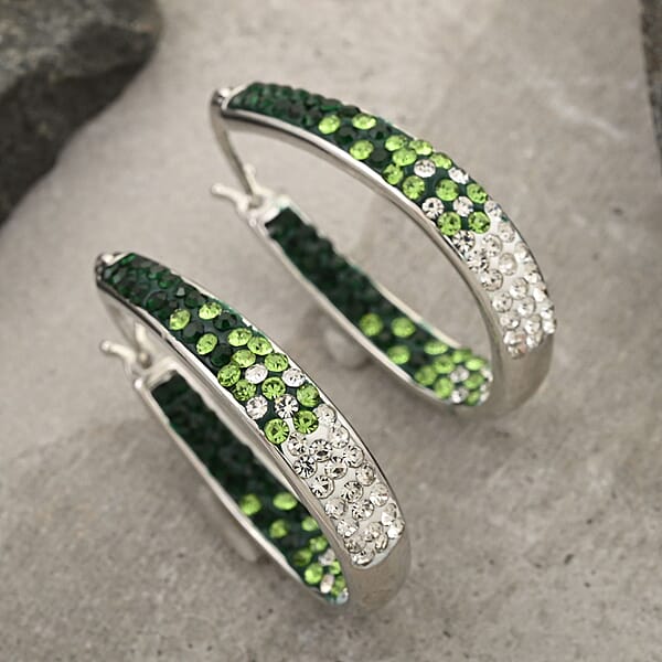 Simulated Green And White Diamond Earrings In Silvertone
