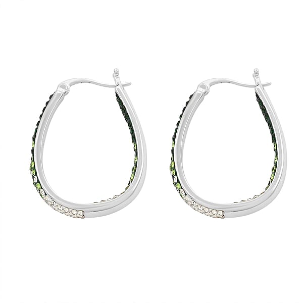 Simulated Green And White Diamond Earrings In Silvertone