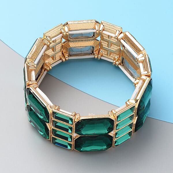 Simulated Green Diamond Bracelet In Goldtone (6.50 In)