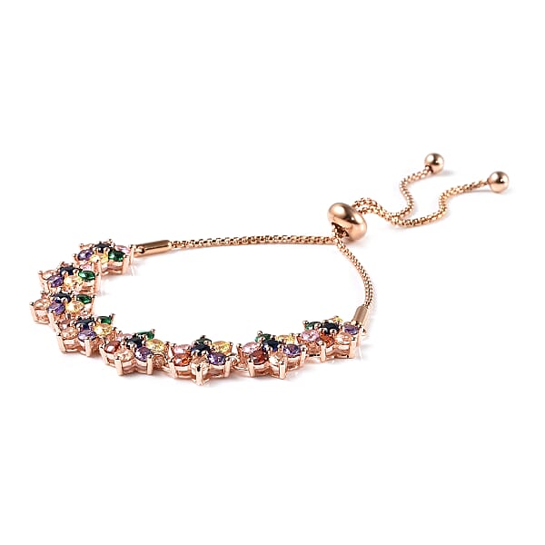 Simulated Multi Color Diamond 7.85 Ctw Bolo Bracelet In Rosetone