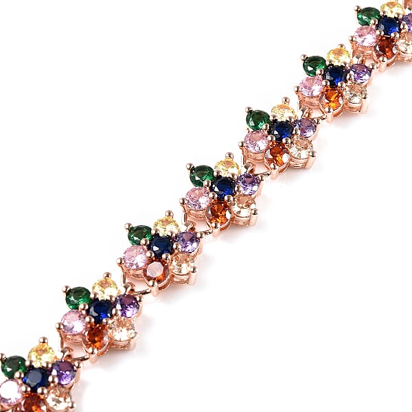 Simulated Multi Color Diamond 7.85 Ctw Bolo Bracelet In Rosetone