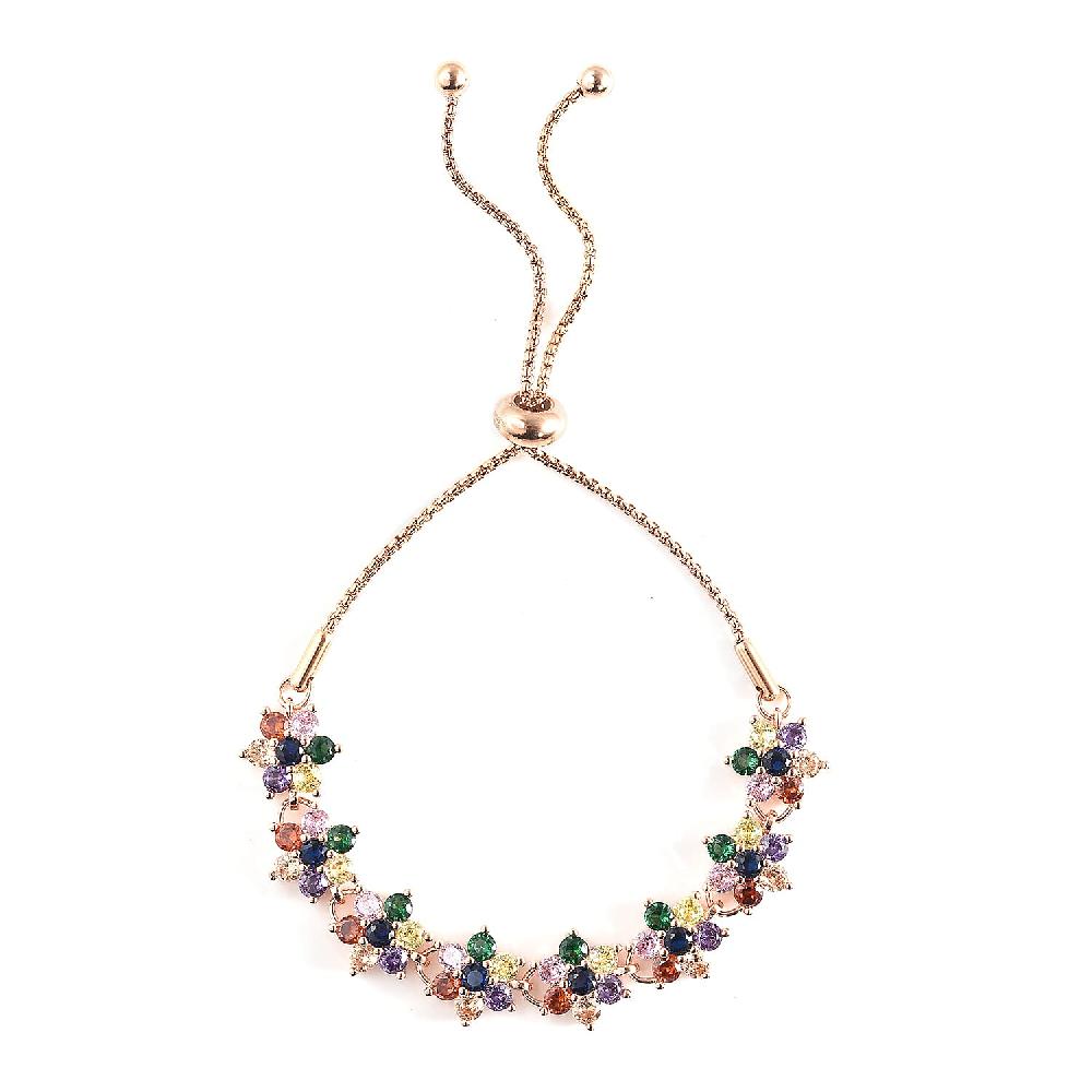 Simulated Multi Color Diamond 7.85 ctw Bolo Bracelet in Rosetone