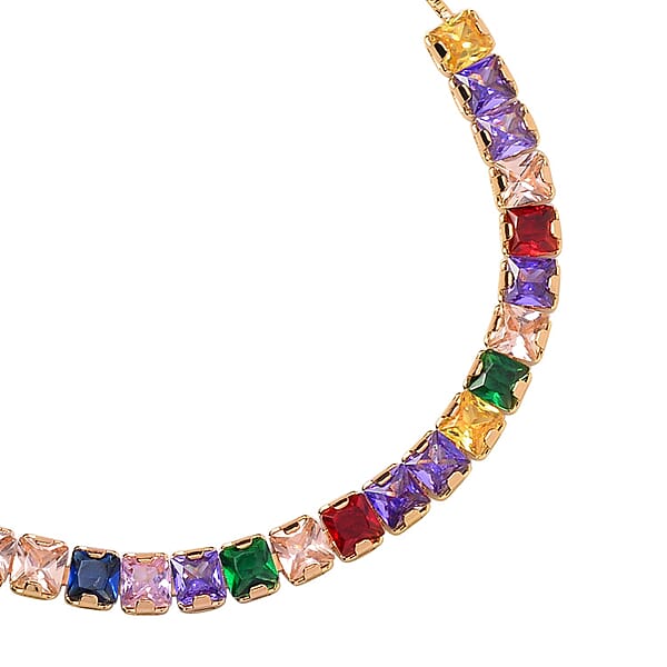 Simulated Multi Color Diamond Bolo Bracelet In Goldtone (6-9In)