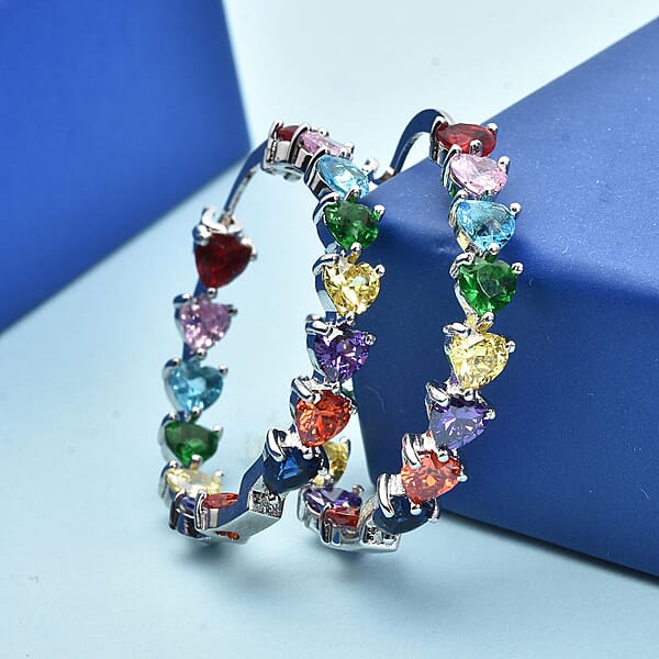 Simulated Multi Color Diamond Earrings In Silvertone Inside Out Hoops Simulated Diamond Jewelry For Women