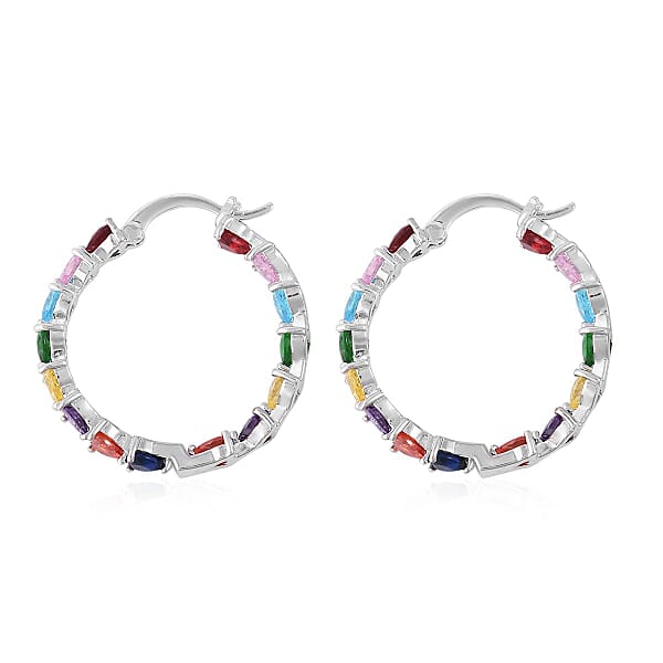 Simulated Multi Color Diamond Earrings In Silvertone Inside Out Hoops Simulated Diamond Jewelry For Women
