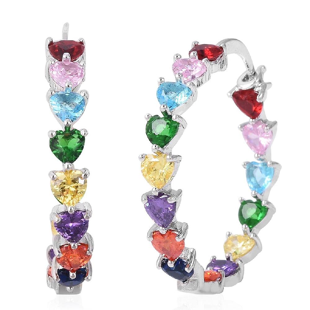 Simulated Multi Color Diamond Earrings In Silvertone Inside Out Hoops Simulated Diamond Jewelry For Women