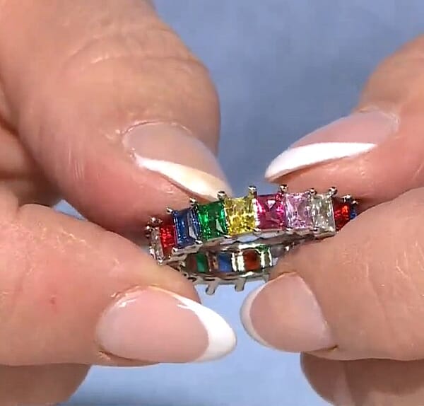 Simulated Multi Color Diamond Eternity Band Ring In Silvertone