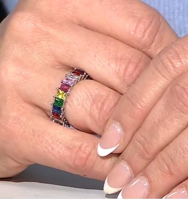 Simulated Multi Color Diamond Eternity Band Ring In Silvertone