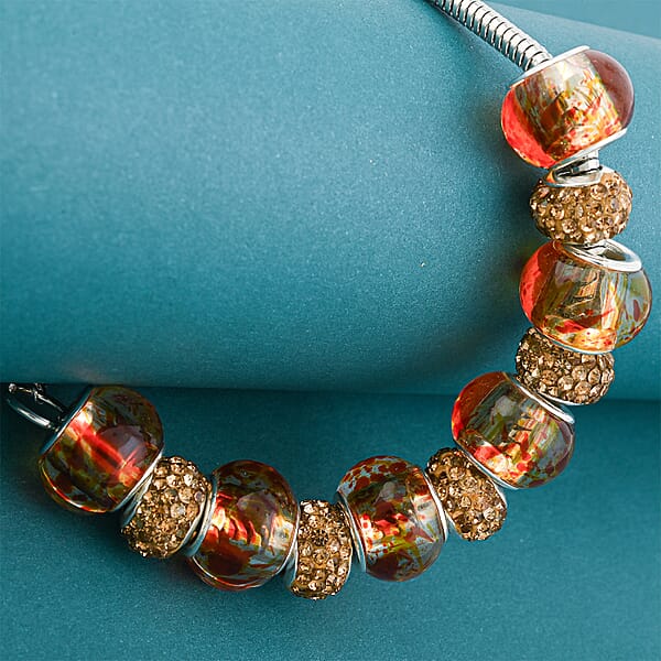 Simulated Orange Diamond Bracelet In Silvertone (7.50-9.50In)