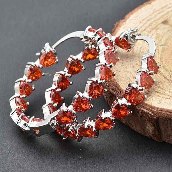 Simulated Orange Diamond Earrings In Silvertone Inside Out Hoops Simulated Diamond Jewelry For Women