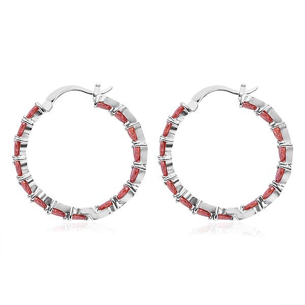 Simulated Orange Diamond Earrings In Silvertone Inside Out Hoops Simulated Diamond Jewelry For Women