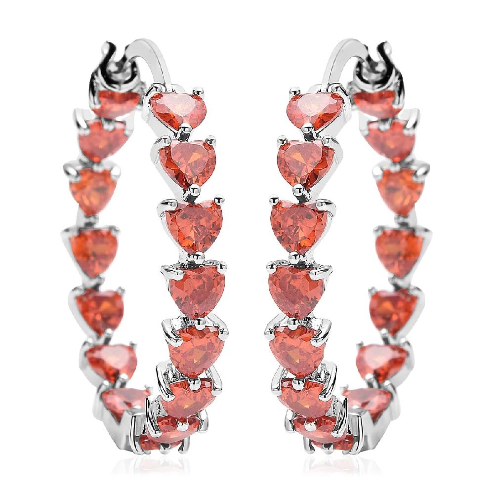 Simulated Orange Diamond Earrings in Silvertone Inside Out Hoops Simulated Diamond Jewelry For Women