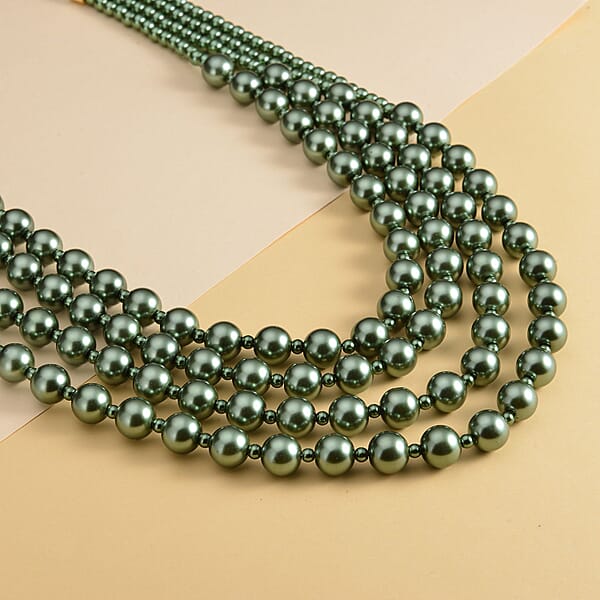 Simulated Peacock Color Pearl 4-12mm Necklace 21-23 Inches In Goldtone