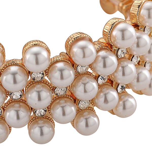 Simulated Pearl Austrian Crystal Bangle Bracelet In Goldtone (6.50-7.0In)