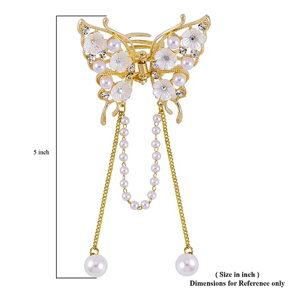 Simulated Pearl Austrian Crystal Resin Butterfly Hair Pin In Goldtone