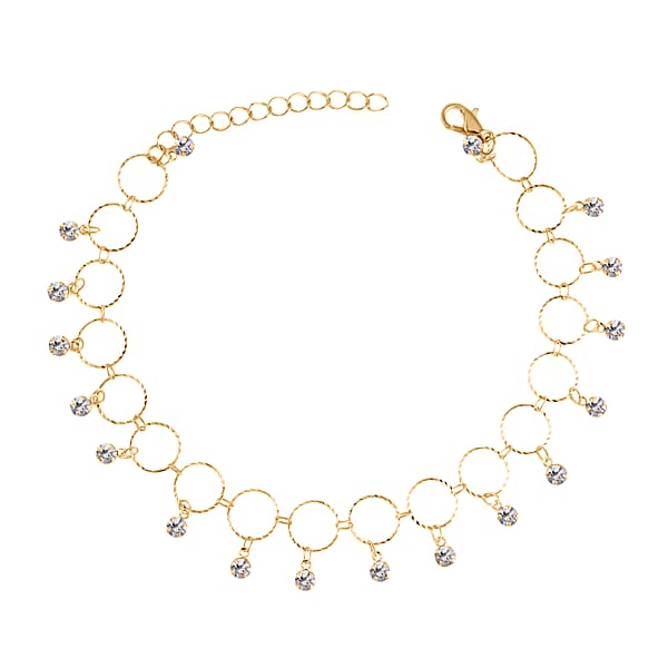 Simulated Pearl Resin And Austrian Crystal Set Of 3 Flower Evil Eye & Butterfly Anklet In Goldtone (9-11In & 8.5-10.5In)