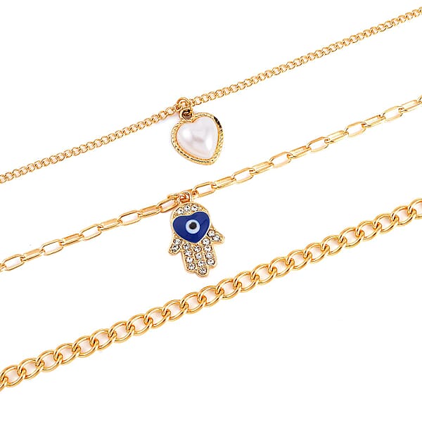 Simulated Pearl White And Multi Color Austrian Crystal Enameled Set Of 2 Necklace (16-18/ 17-19 Inches) In Goldtone