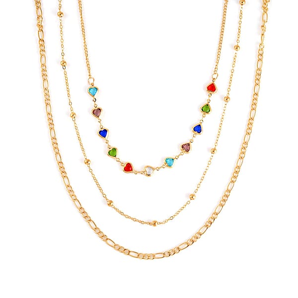 Simulated Pearl White And Multi Color Austrian Crystal Enameled Set Of 2 Necklace (16-18/ 17-19 Inches) In Goldtone