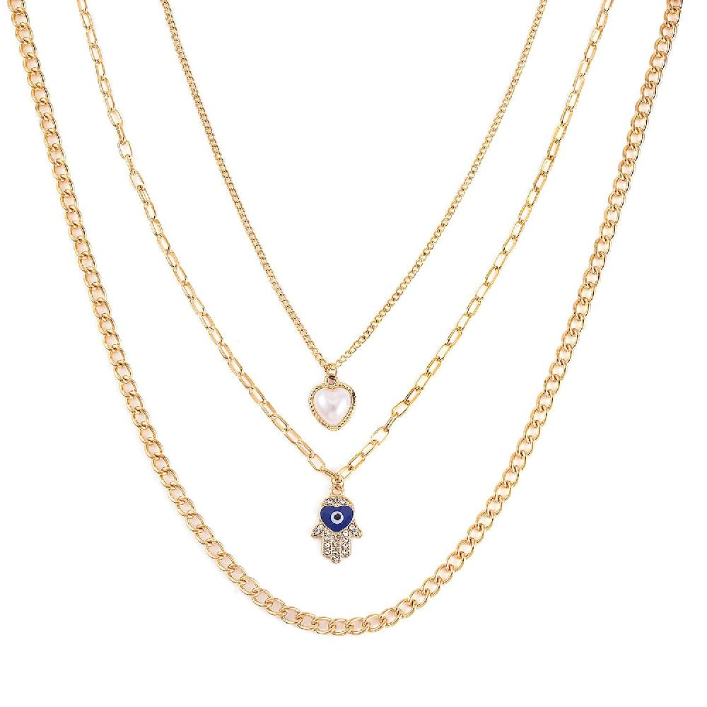 Simulated Pearl White and Multi Color Austrian Crystal Enameled Set of 2 Necklace (16-18/ 17-19 Inches) in Goldtone